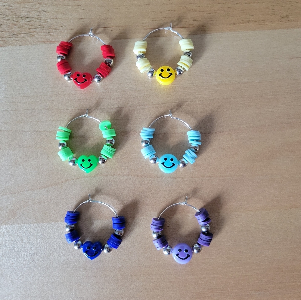 Rainbow Colored Smiley Face Wine Charms